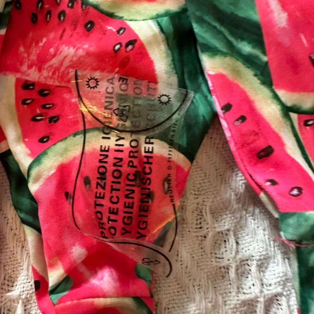 Watermelon Print Bikini Bottoms Pink Green Fruit‎ Swimwear Size Large